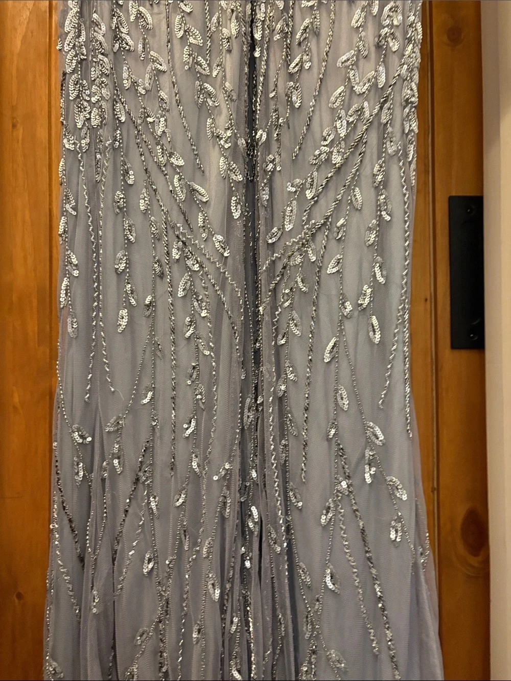 Mac Duggal Platinum Embellished Illusion High Neck Long Sleeve Gown Size 10 - Picture 9 of 9